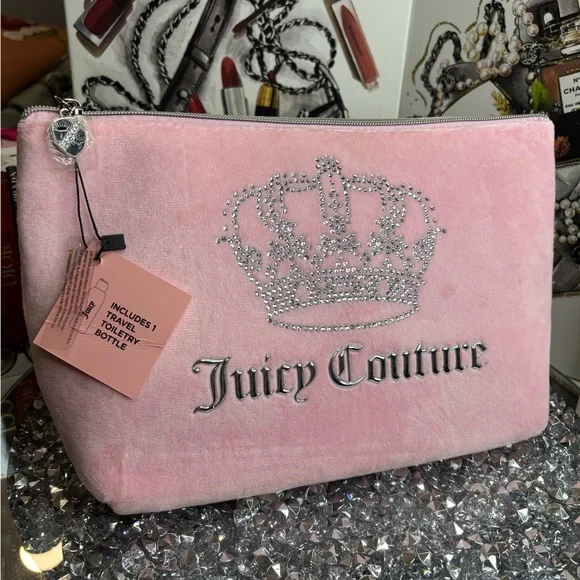Juicy Couture pink velour cosmetic bag NWT - Picture 1 of 7